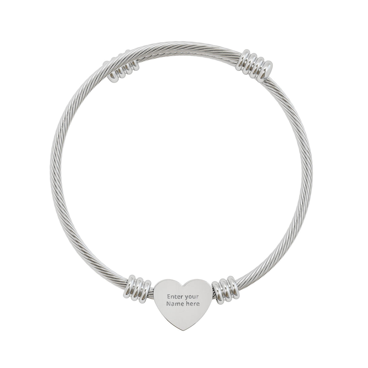 Engravable Heart Cuff Bracelet — Personalized Wire Bangle for Her