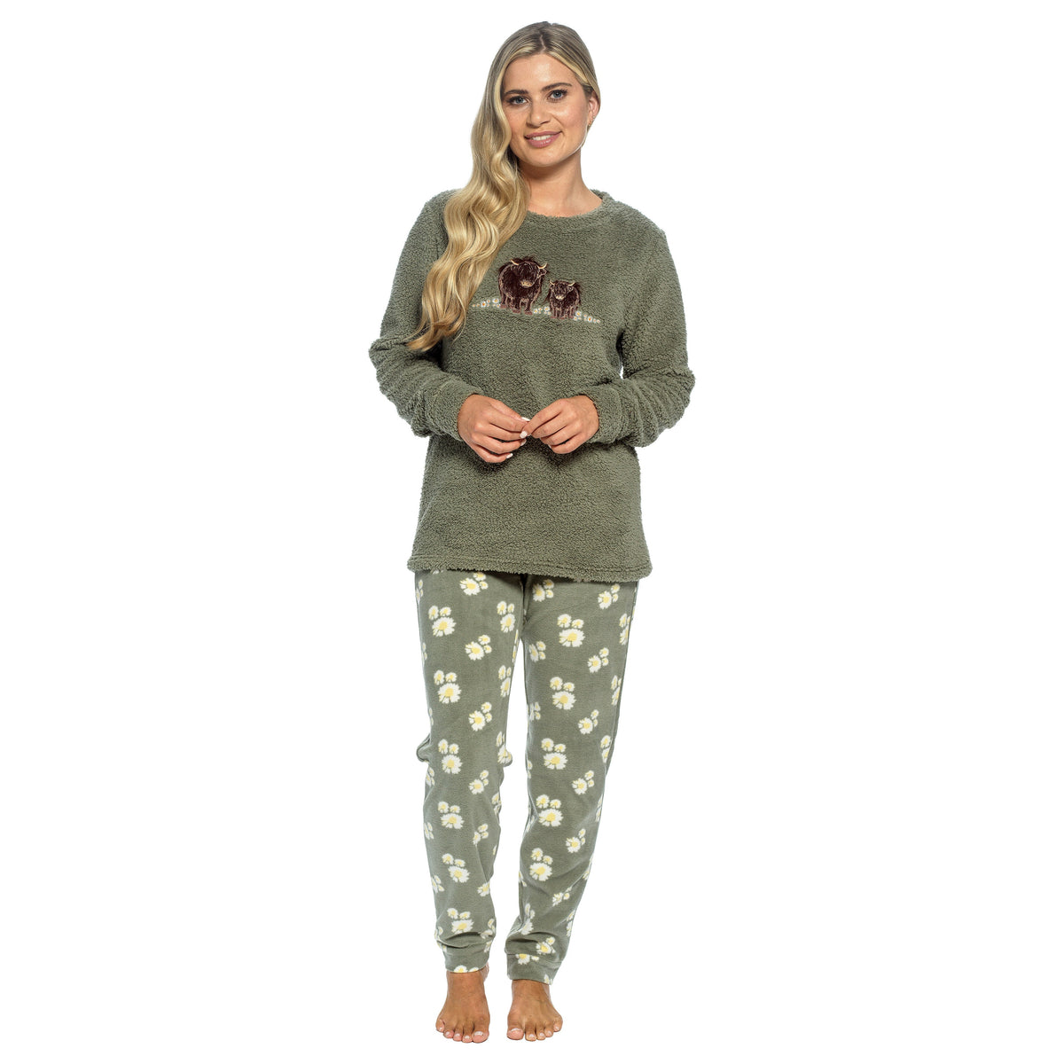 Womens Highland Cow Print Cotton Jersey Pyjama Set
