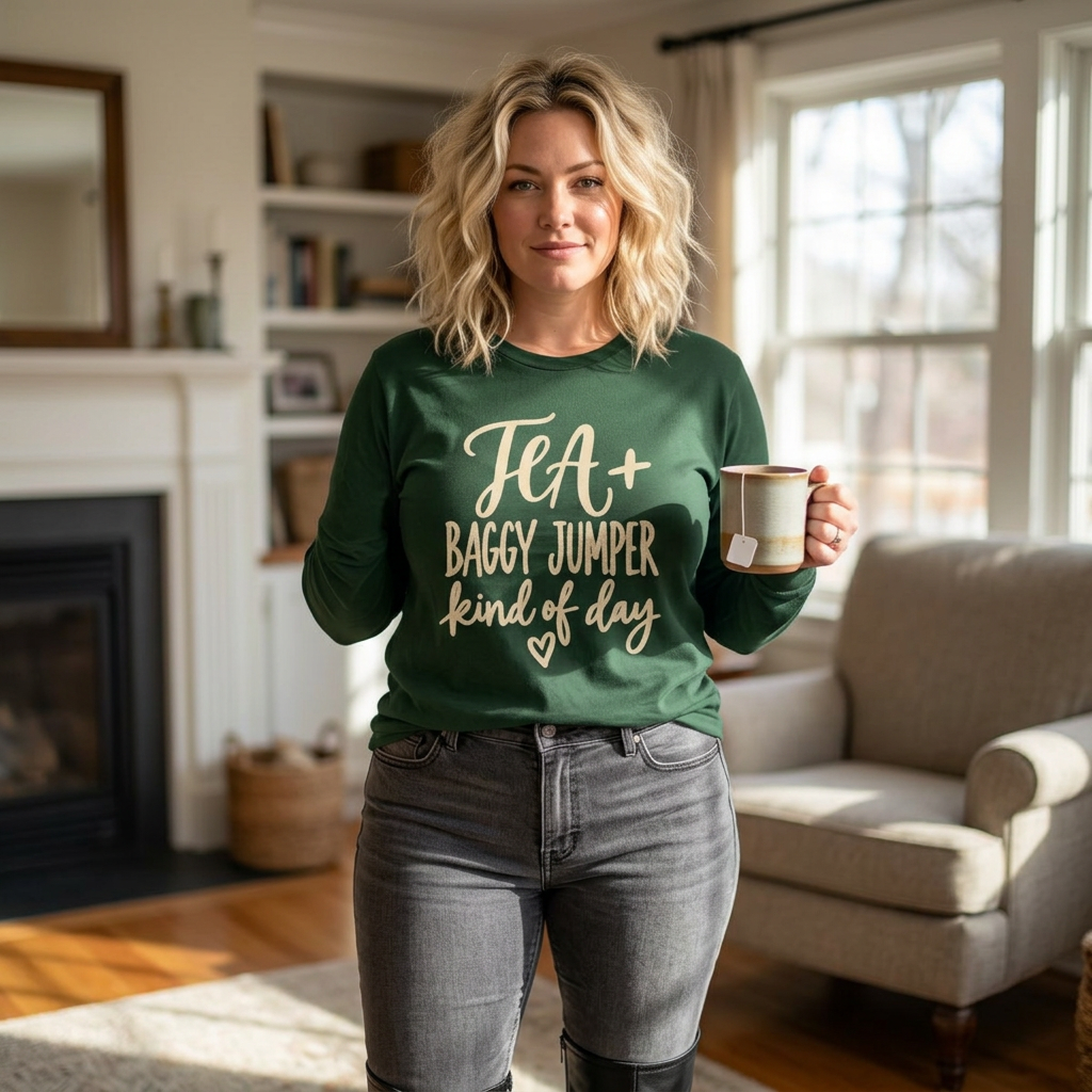 "Tea + Baggy Jumper Kind of Day" Cozy Casual Top