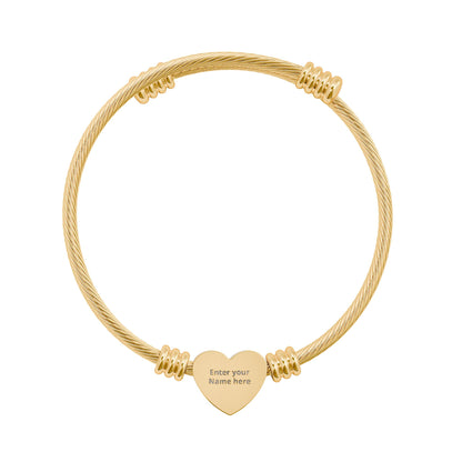 Engravable Heart Cuff Bracelet — Personalized Wire Bangle for Her