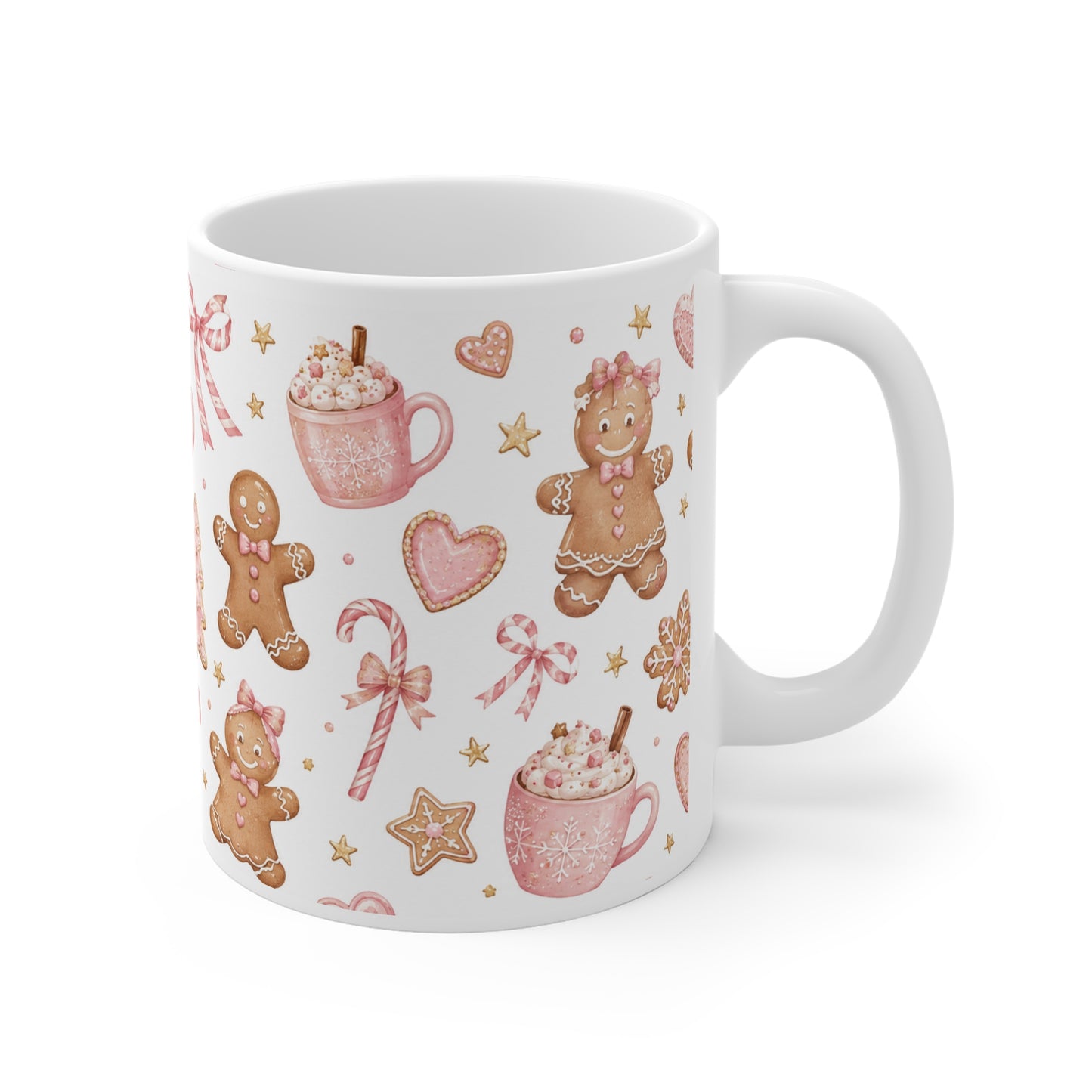 Pink Christmas Mug — Gingerbread, Candy Canes & Holiday Gifts Pattern