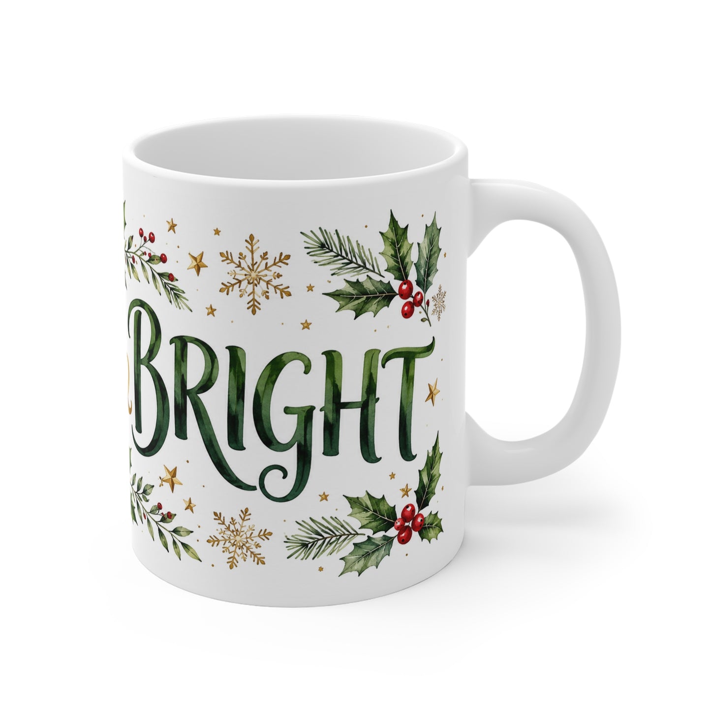Merry & Bright Christmas Mug – Holiday Holly  Cup