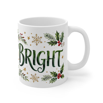 Merry & Bright Christmas Mug – Holiday Holly  Cup