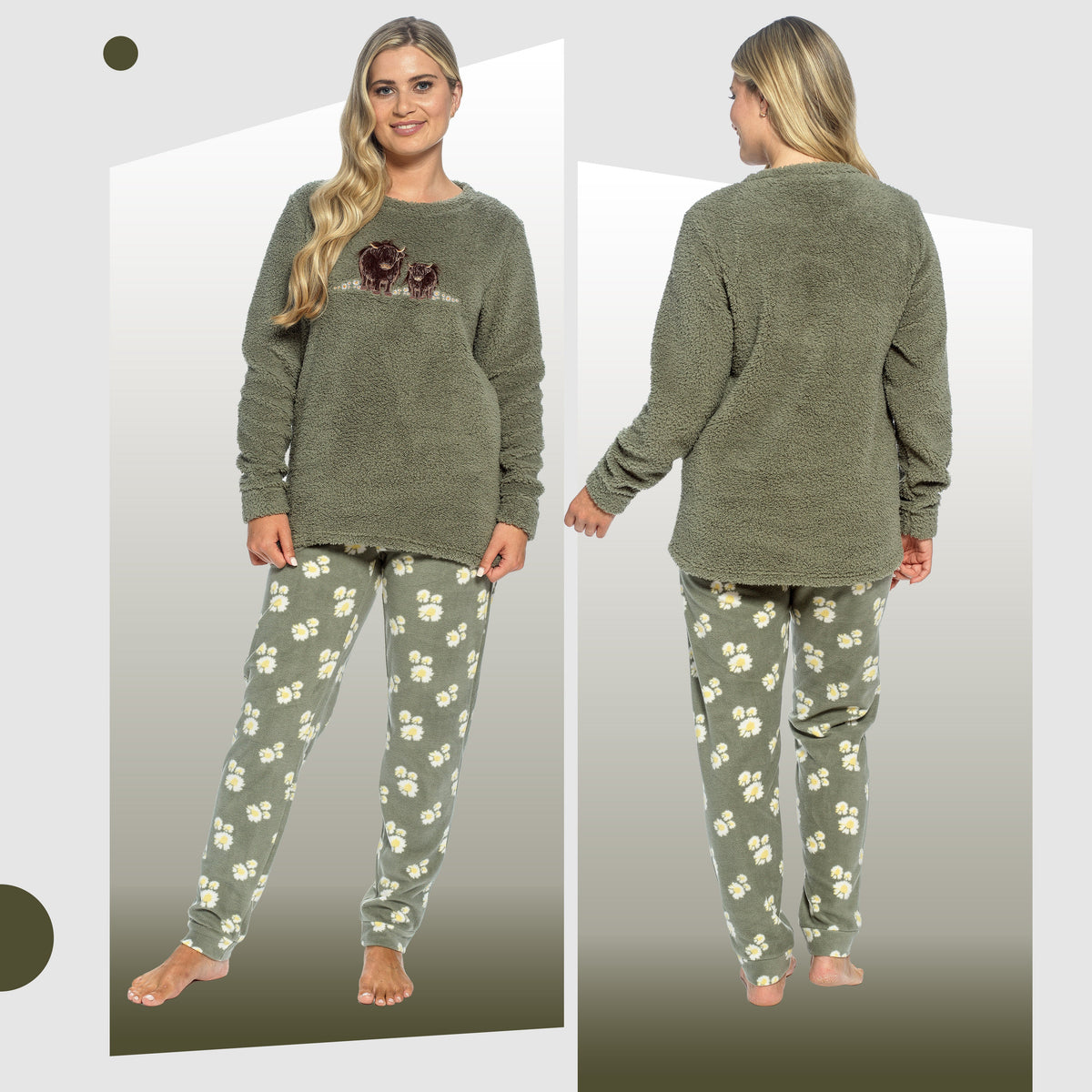 Womens Highland Cow Print Cotton Jersey Pyjama Set