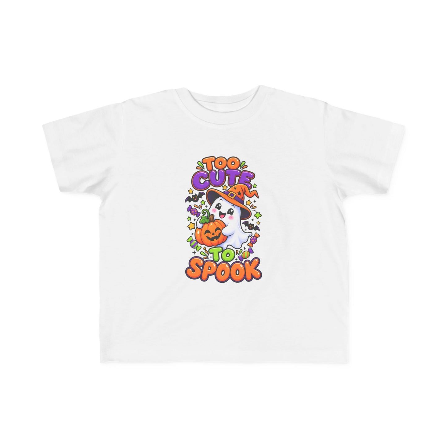 Toddler Tee — "Too Cute to Spook" Halloween Ghost & Pumpkin Shirt