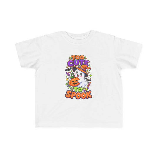 Toddler Tee — "Too Cute to Spook" Halloween Ghost & Pumpkin Shirt