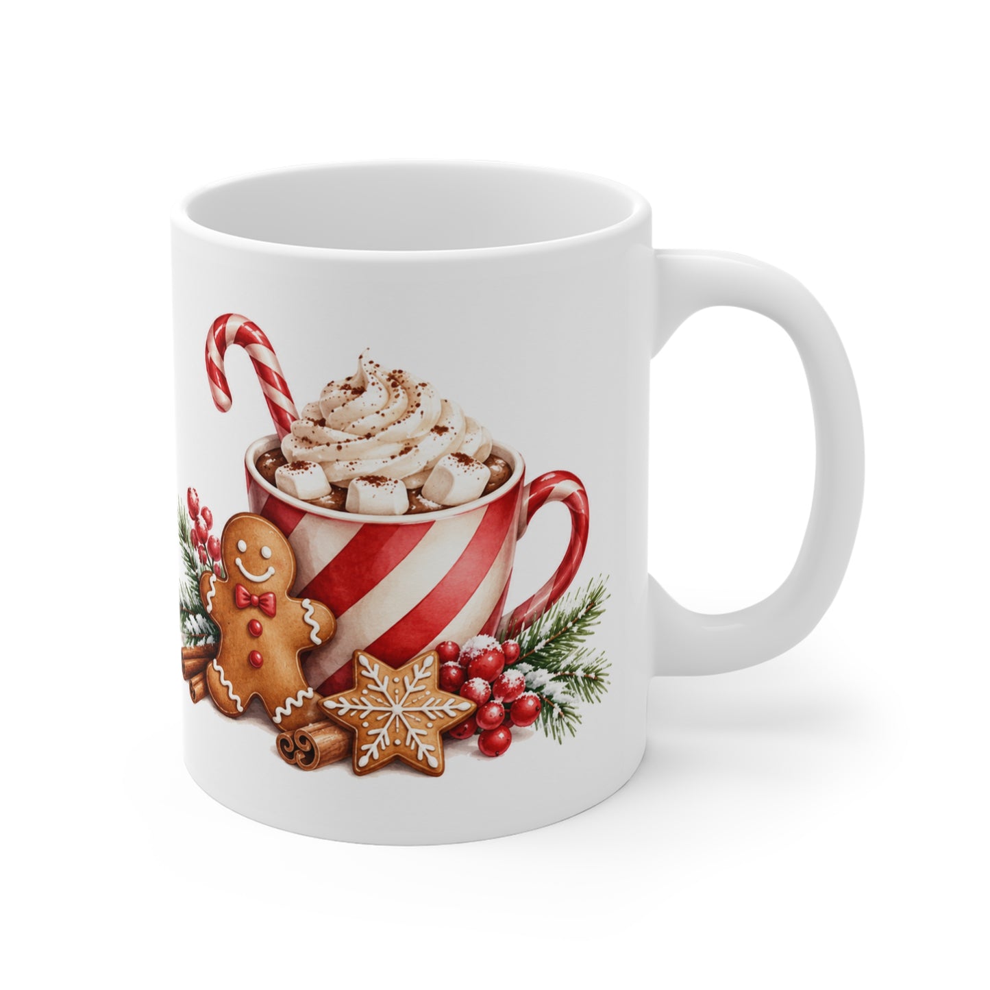 Christmas Hot Cocoa Mug with Gingerbread & Candy Cane Holiday Design