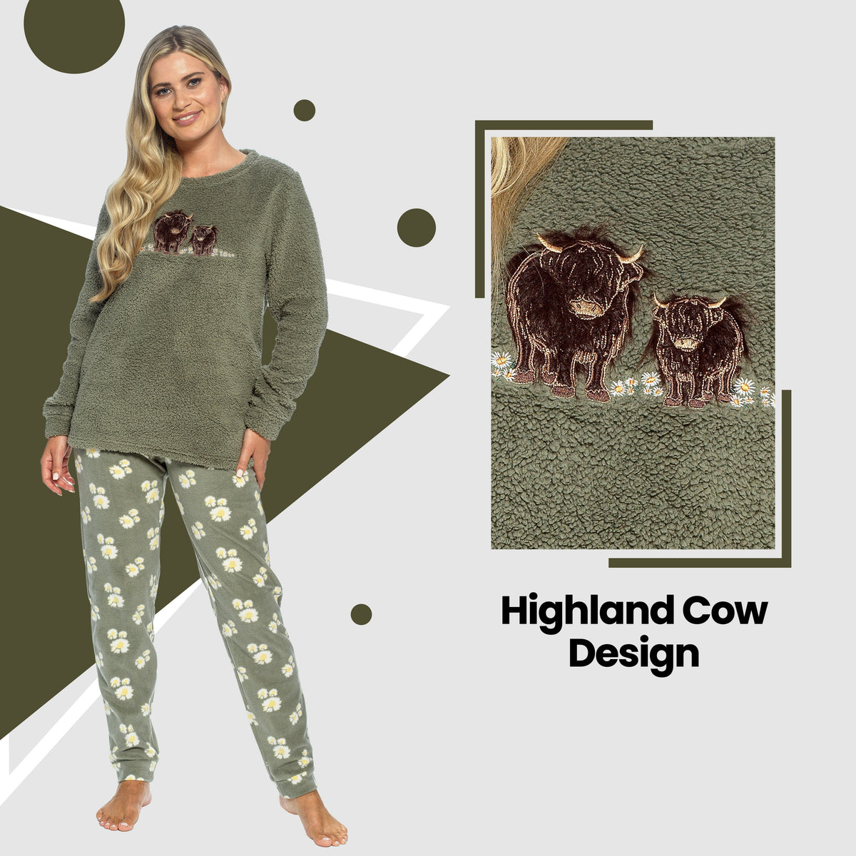 Womens Highland Cow Print Cotton Jersey Pyjama Set