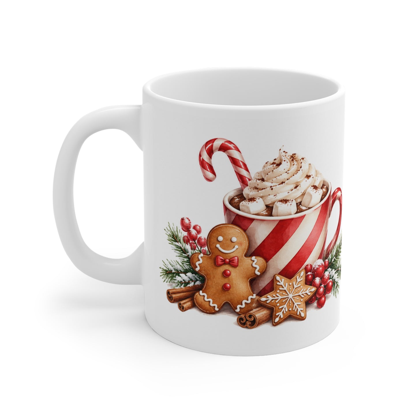 Christmas Hot Cocoa Mug with Gingerbread & Candy Cane Holiday Design