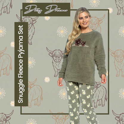Womens Highland Cow Print Cotton Jersey Pyjama Set