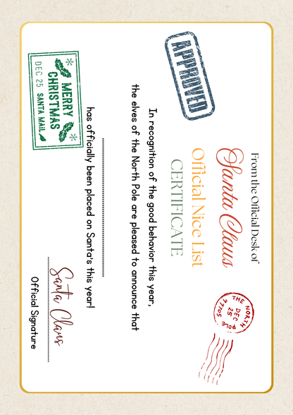🎅 Personalised Santa Letter & Official Nice List Certificate – Digital Download