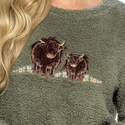 Womens Highland Cow Print Cotton Jersey Pyjama Set