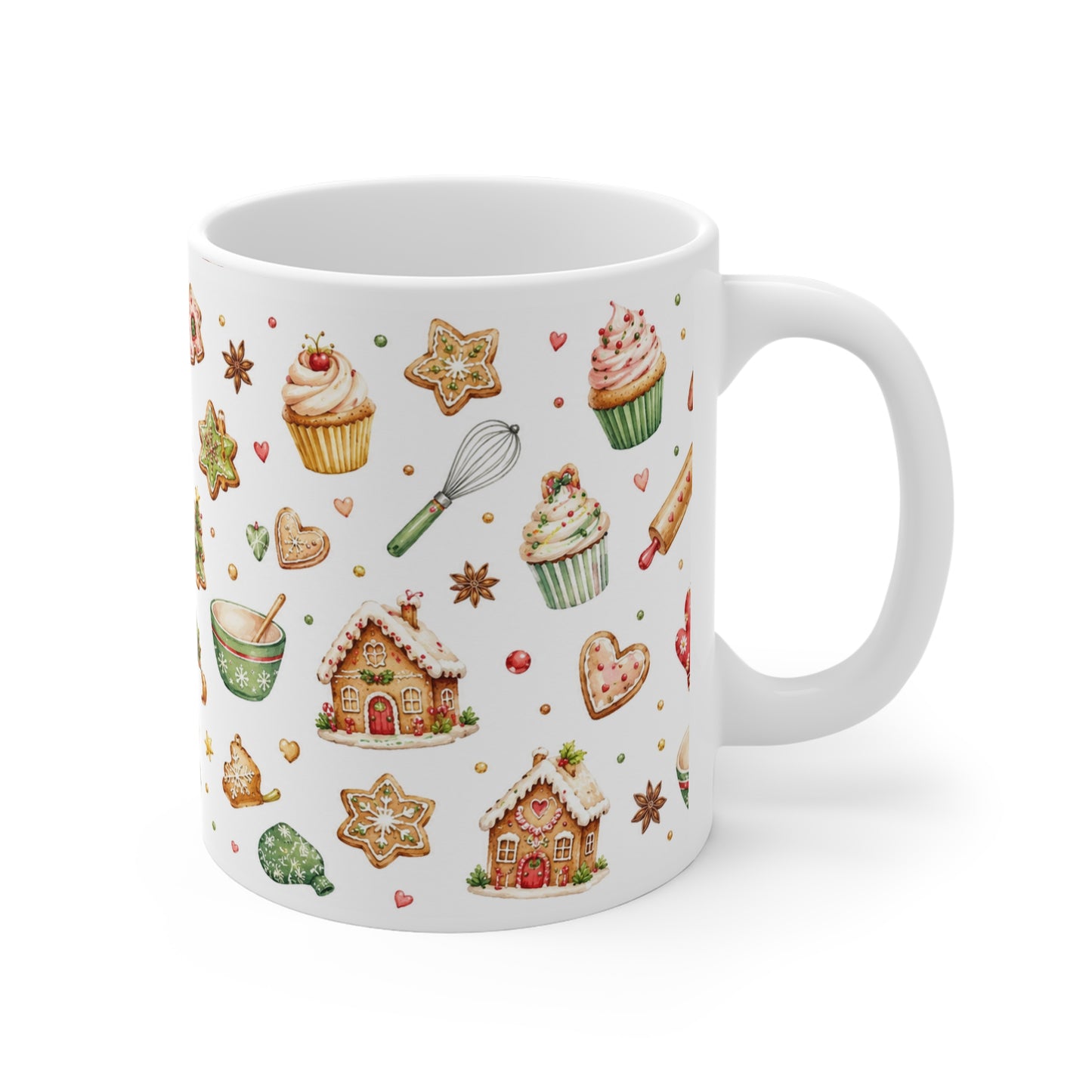 Christmas Baking Mug — Festive Gingerbread & Cupcake Pattern 11oz
