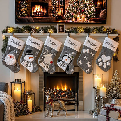 Personalised Christmas Stockings Grey Knitted 6 designs