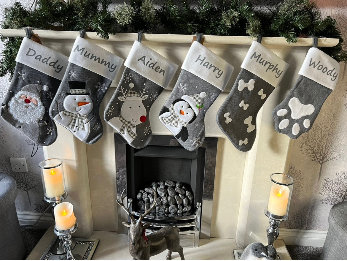 Personalised Christmas Stockings Grey Knitted 6 designs