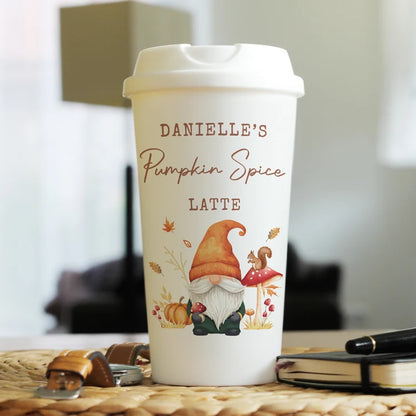 Personalised Autumn Gonk Travel Cup