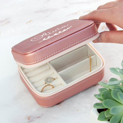 Personalised Wreath Pink Travel Jewellery Case