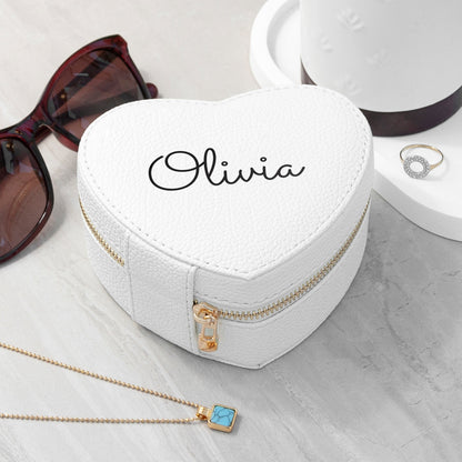 Personalised White Heart Jewellery Case
