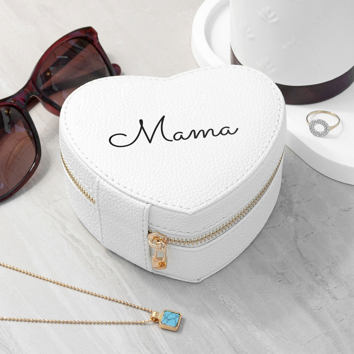 Personalised White Heart Jewellery Case