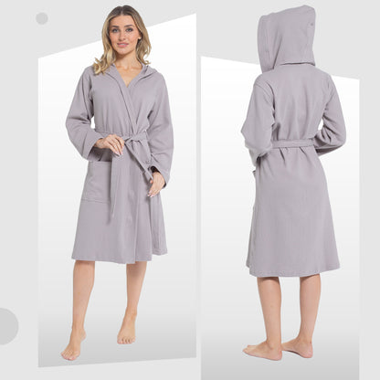 Women's Hooded Waffle Cotton Bathrobe