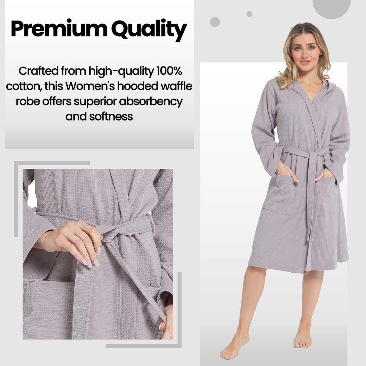 Women's Hooded Waffle Cotton Bathrobe