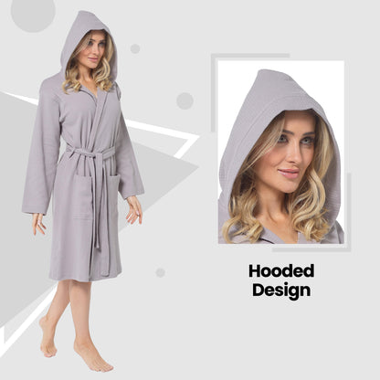 Women's Hooded Waffle Cotton Bathrobe