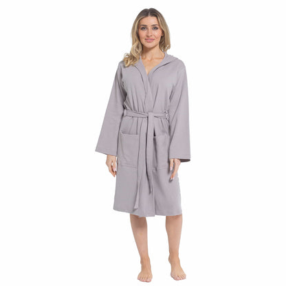 Women's Hooded Waffle Cotton Bathrobe
