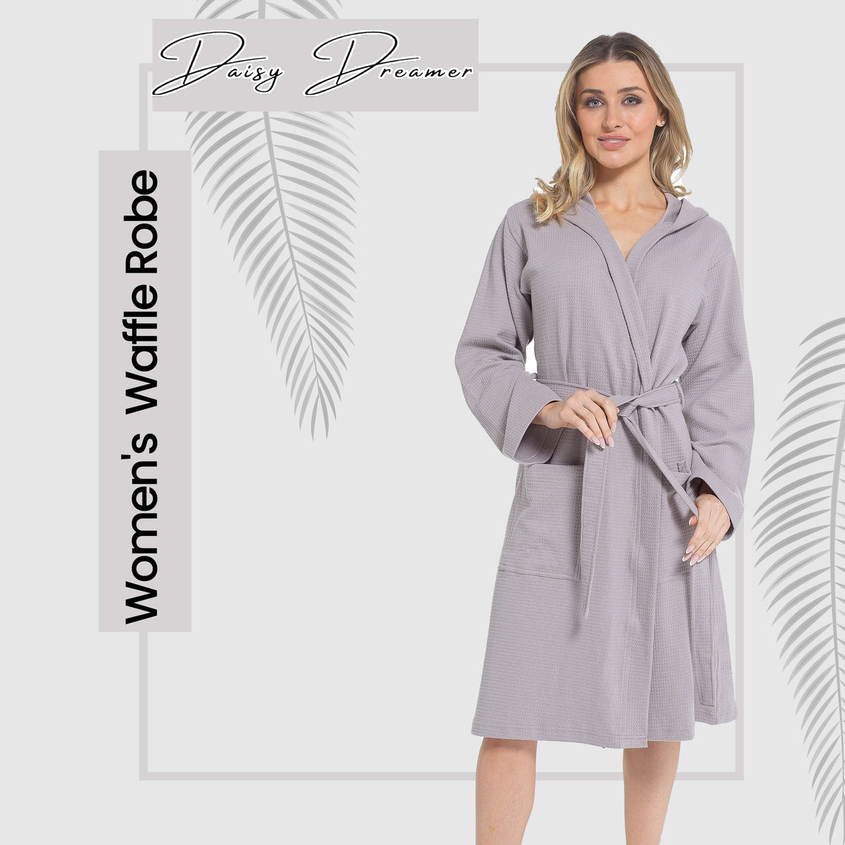 Women's Hooded Waffle Cotton Bathrobe
